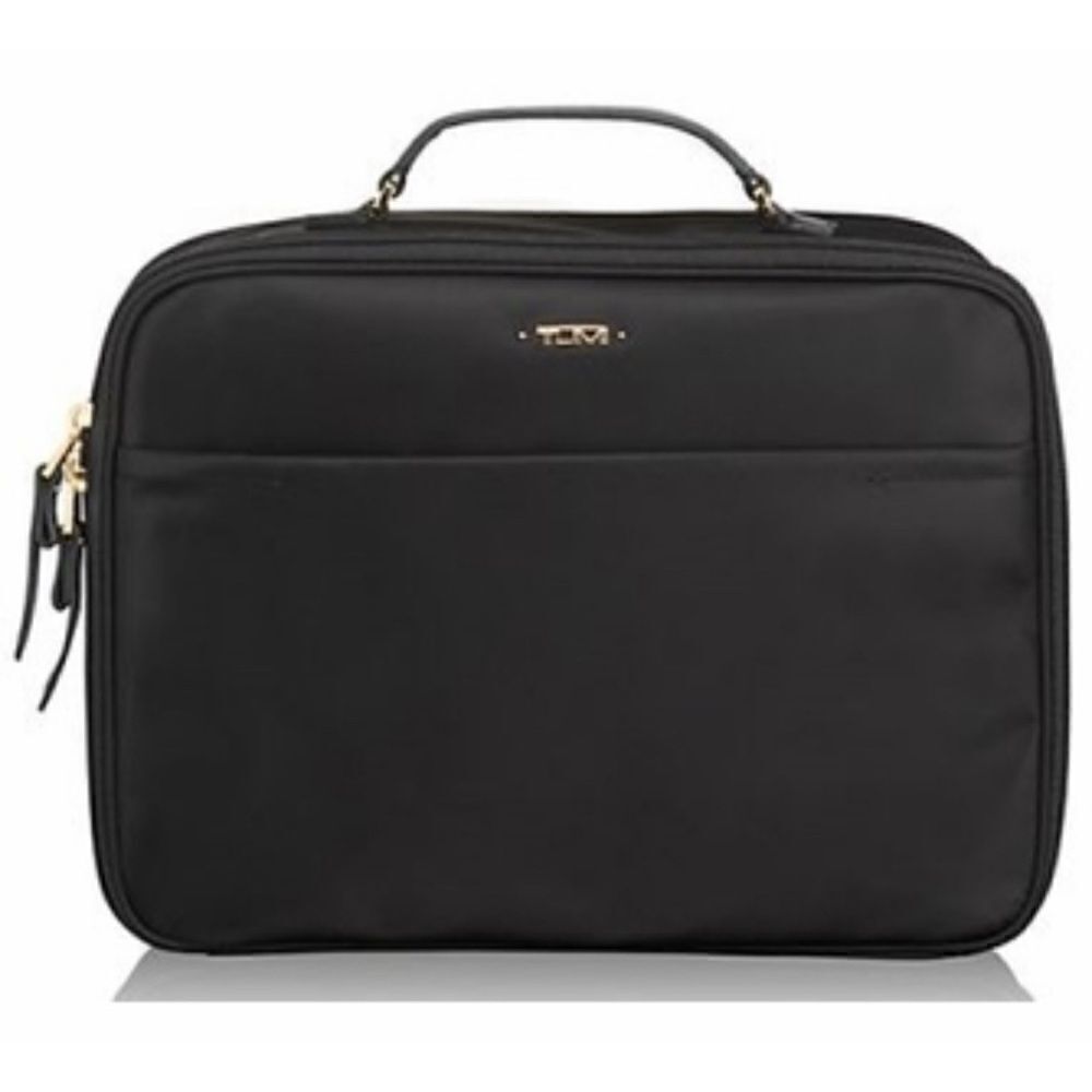 Tumi Black Travel Briefcase with Gold Hardware and Top Handle